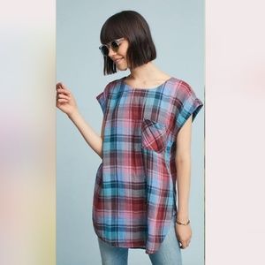 Anthro Akemi + Kin Plaid Cap Sleeve Tunic